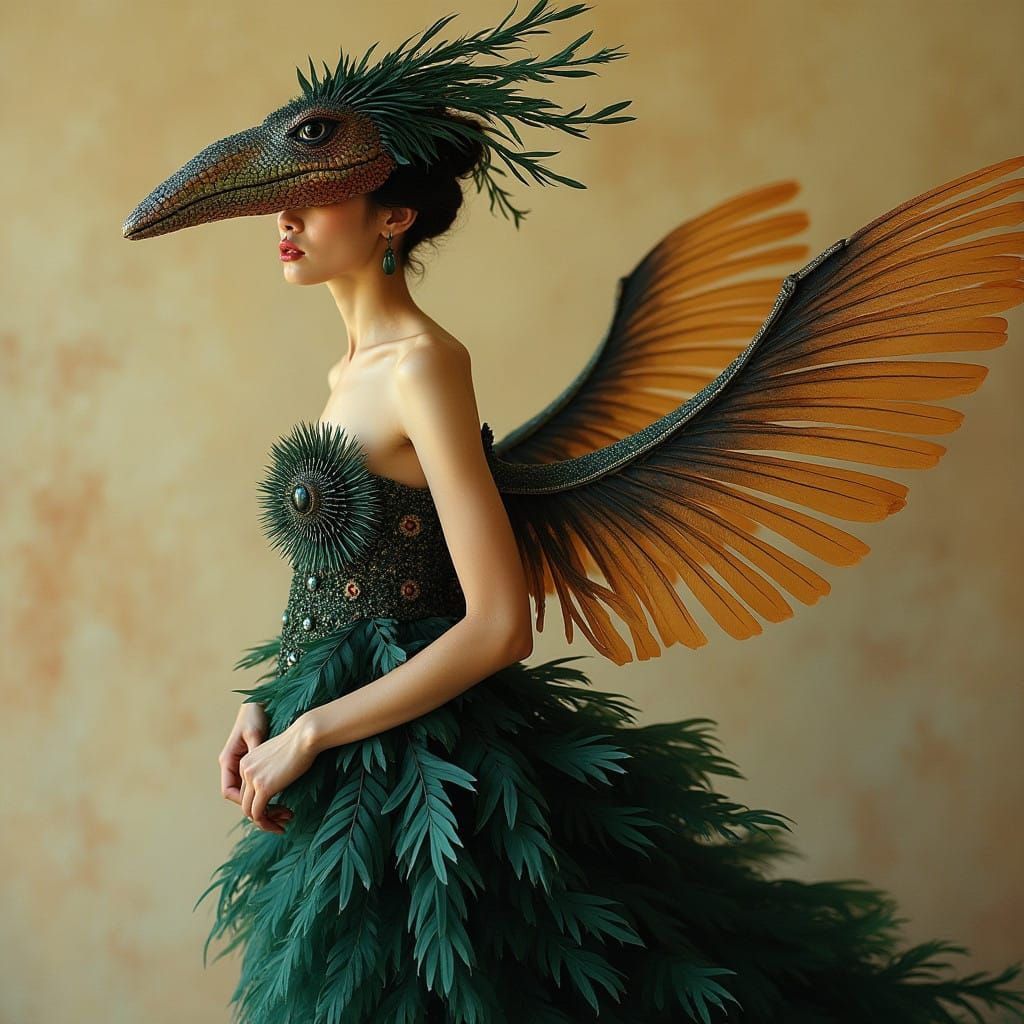 Glamorous Pterodactyl-Inspired Fashion Model in Art Deco Sty...