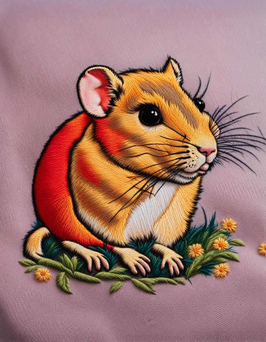 Vibrant Embroidered Gerbil in Imperial Colors