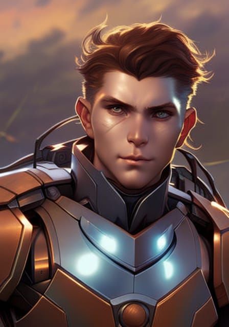 Freckled Robot Soldier Portrait in Field