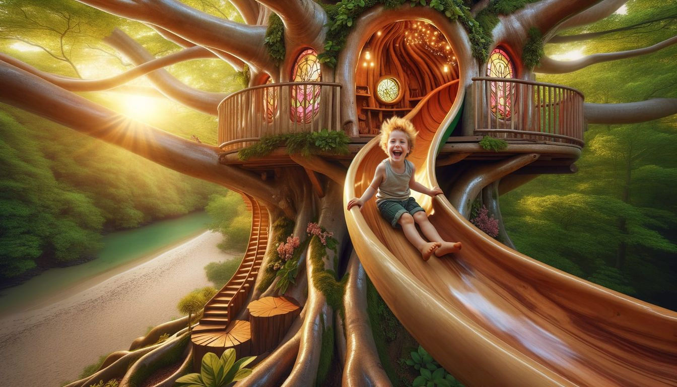 Whimsical Treehouse Adventure in Vibrant Woodland