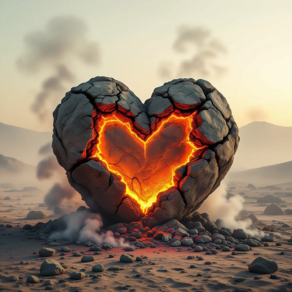 Heart Shaped Rock Smoldering with Lava