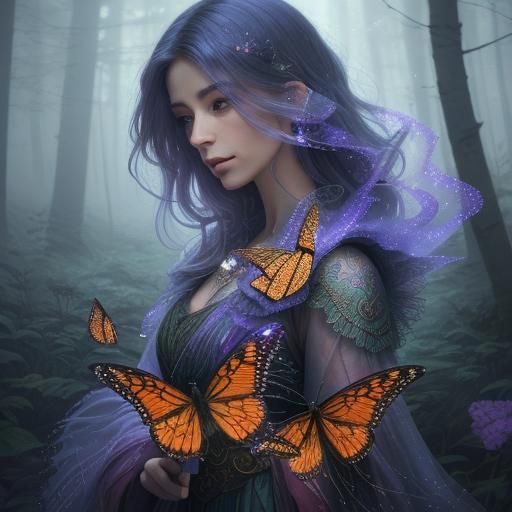 Ethereal Butterfly in Misty Forest, Hyperdetailed Fantasy