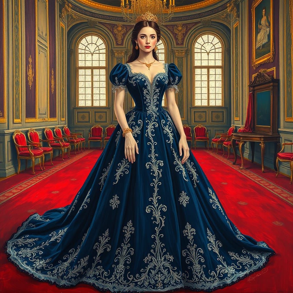 Princess in Luxurious Velvet Gown: Neo-Impressionist Style
