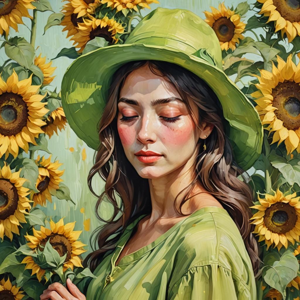 Woman with Sunflowers in Painterly Style
