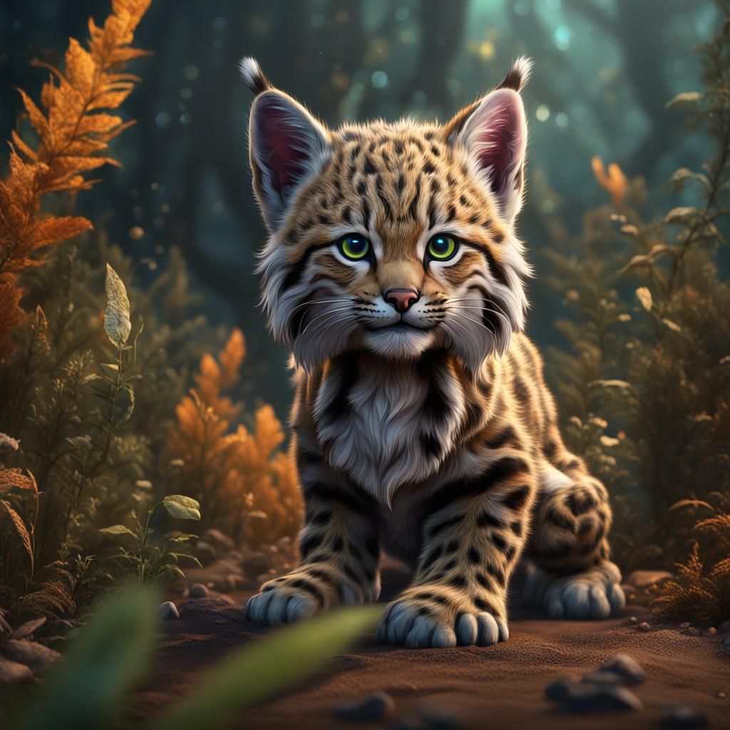 Fantastical Baby Bobcat Matte Painting