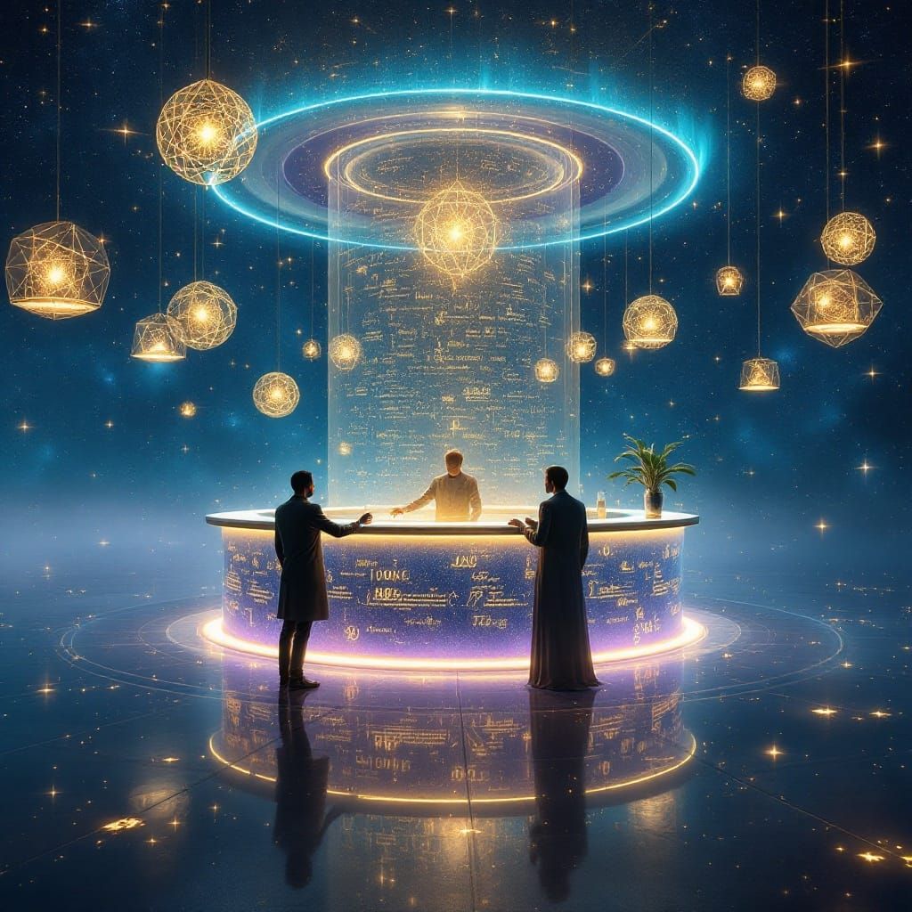 Surreal Quantum Bar in Dreamlike Expanse with Shimmering Möb...