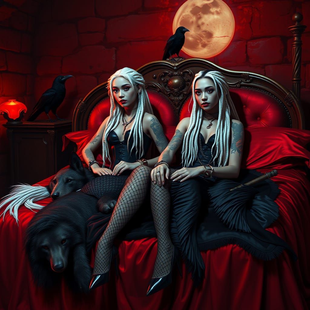 Ethereal Vampire Queens Recline in Gothic Luxury