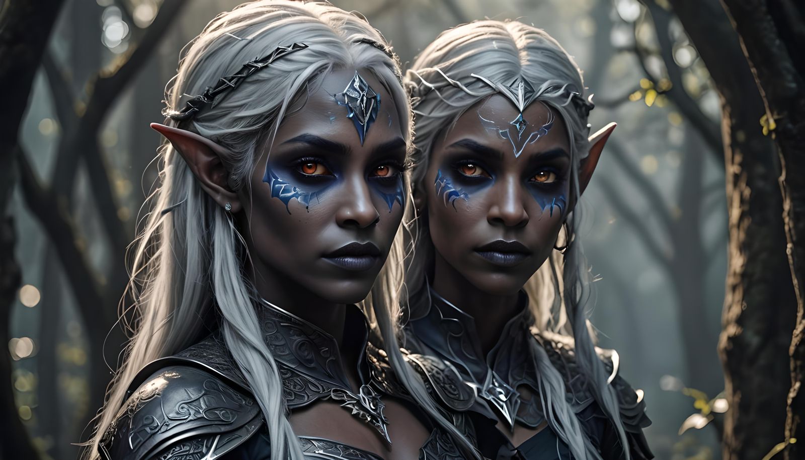 Detailed Portrait of a Female Drow Elf