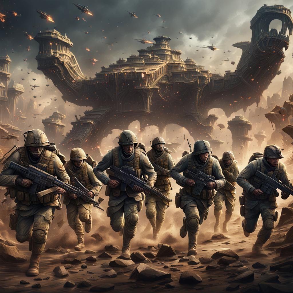 American Soldiers in Battle: Detailed Matte Painting