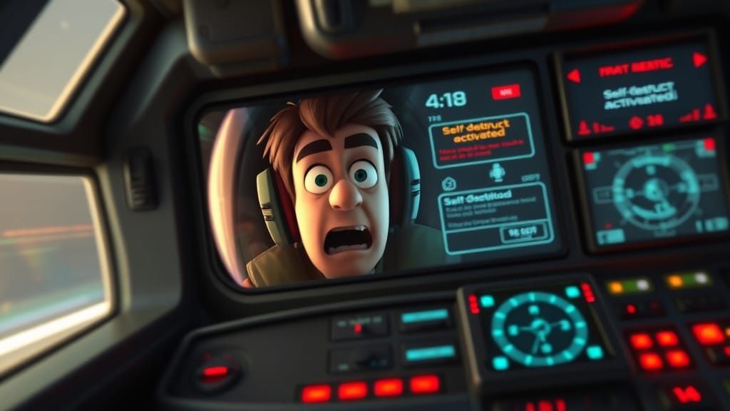 Mech Pilot's Horrified POV in 3D Pixar Style