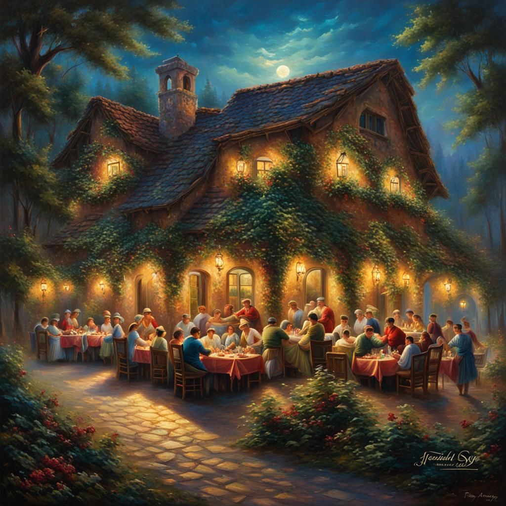 Luminous Forest Restaurant in Kinkade Style