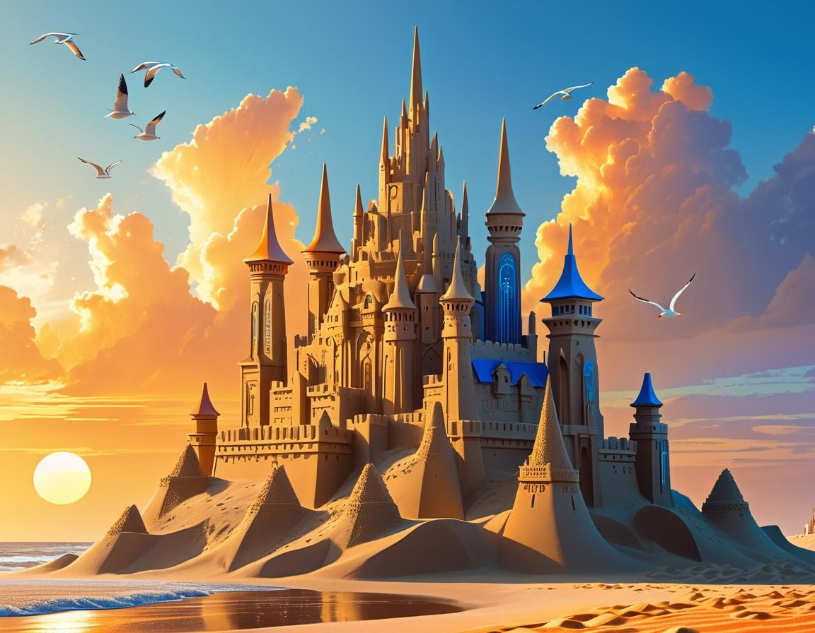 Intricately Detailed Sand Castle: Fantasy Concept Art