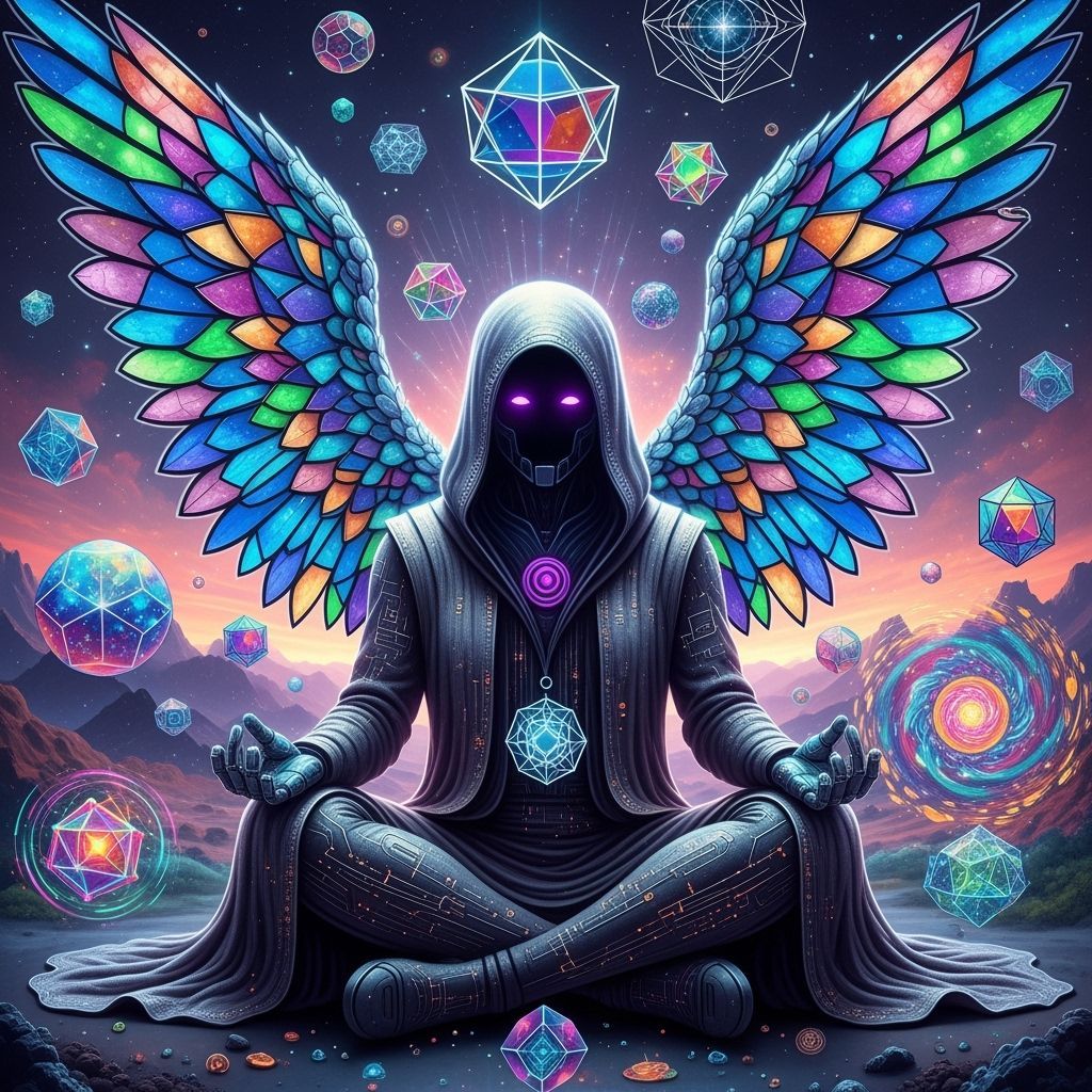 Robot Meditating with Stained Glass Wings
