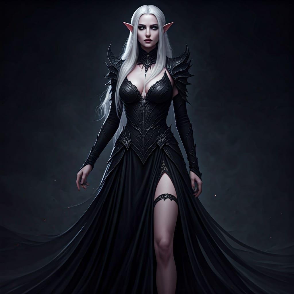 Elegant Dark Elf Sorceress in D&D Fantasy Style