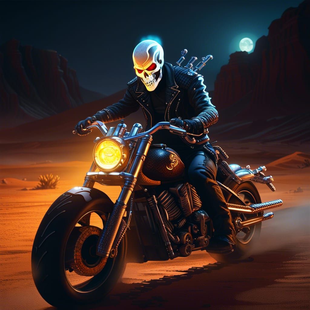 Ghost Rider on Motorbike: Dark Fantasy Concept Art