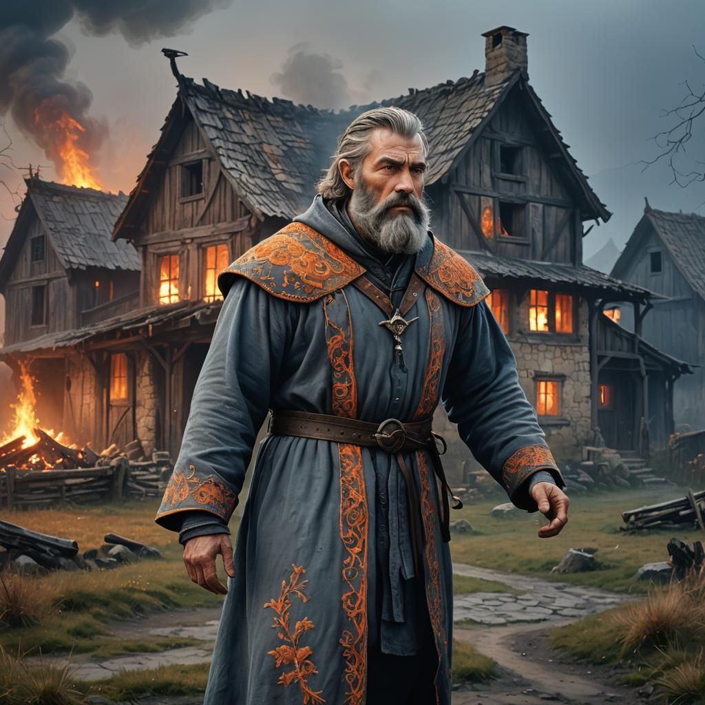 Burning Farmhouse: Dark Fantasy Concept Art