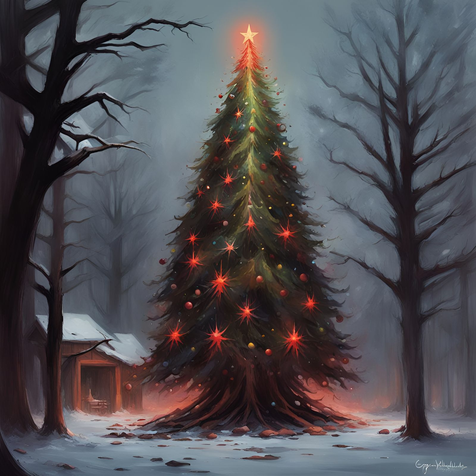 Sinister Christmas Tree, Greg Rutkowski Style