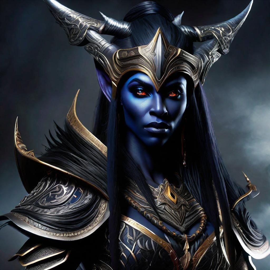 Fierce Drow Matron Mother in Elaborate Armor
