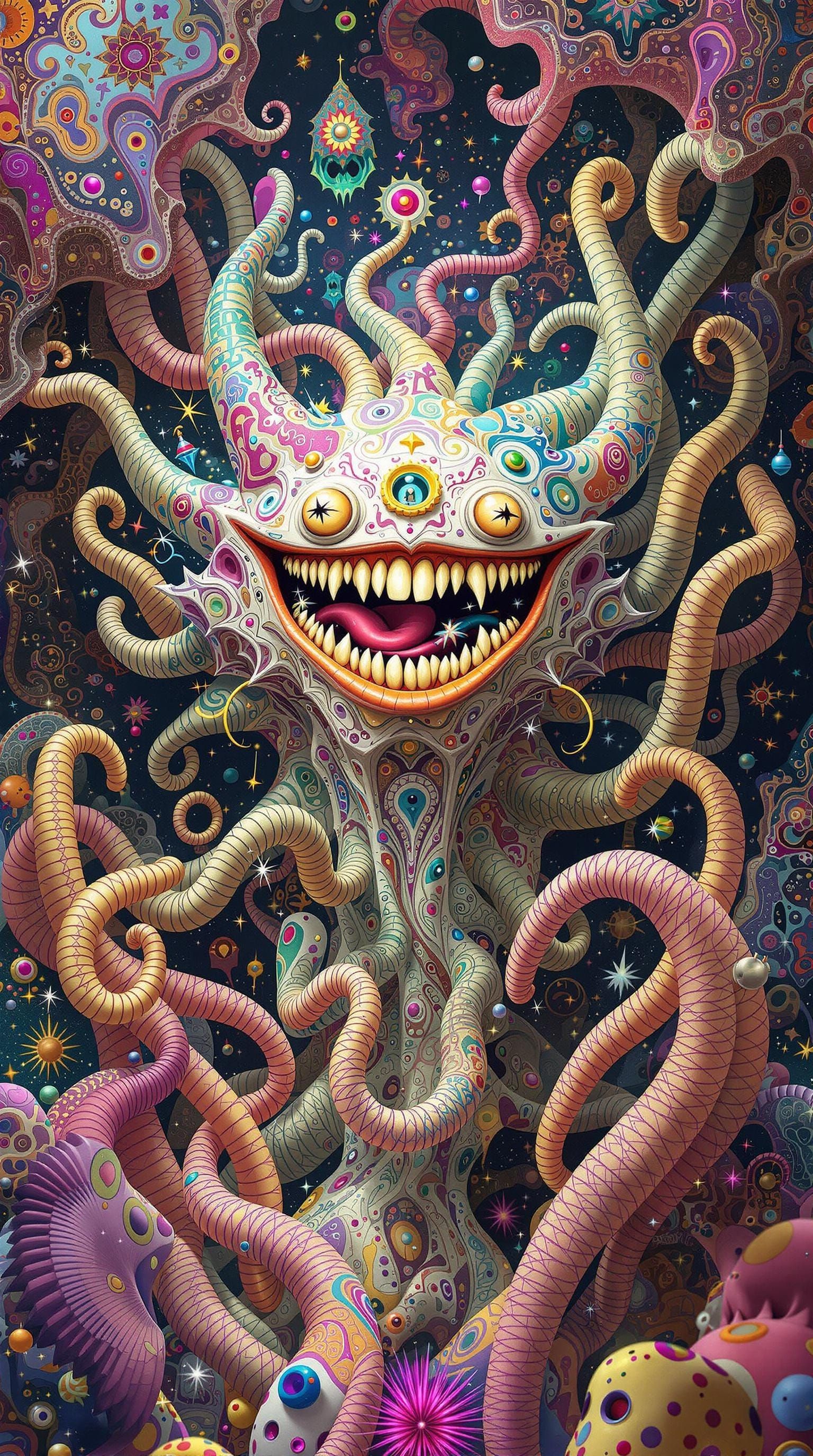 Psychedelic DMT Entity in Fractal Landscape