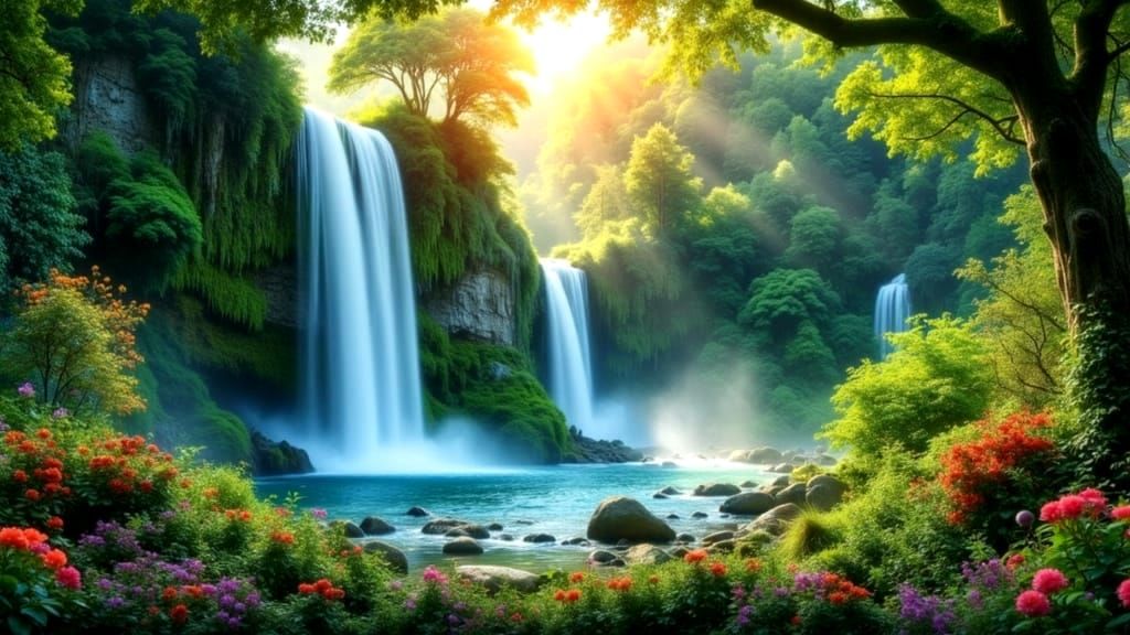 Majestic Emerald Waterfalls in a Primeval Paradise