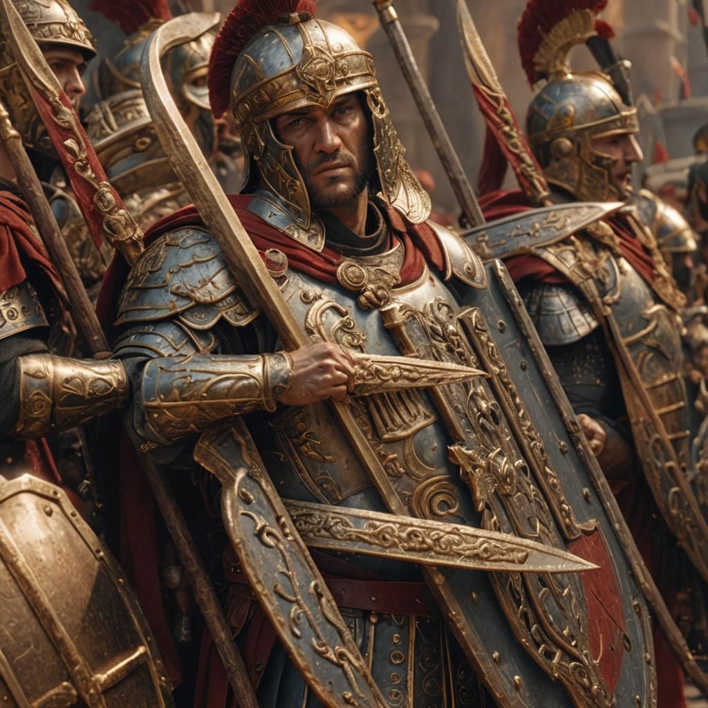 Roman Soldier with Shield in Matte Painting Style