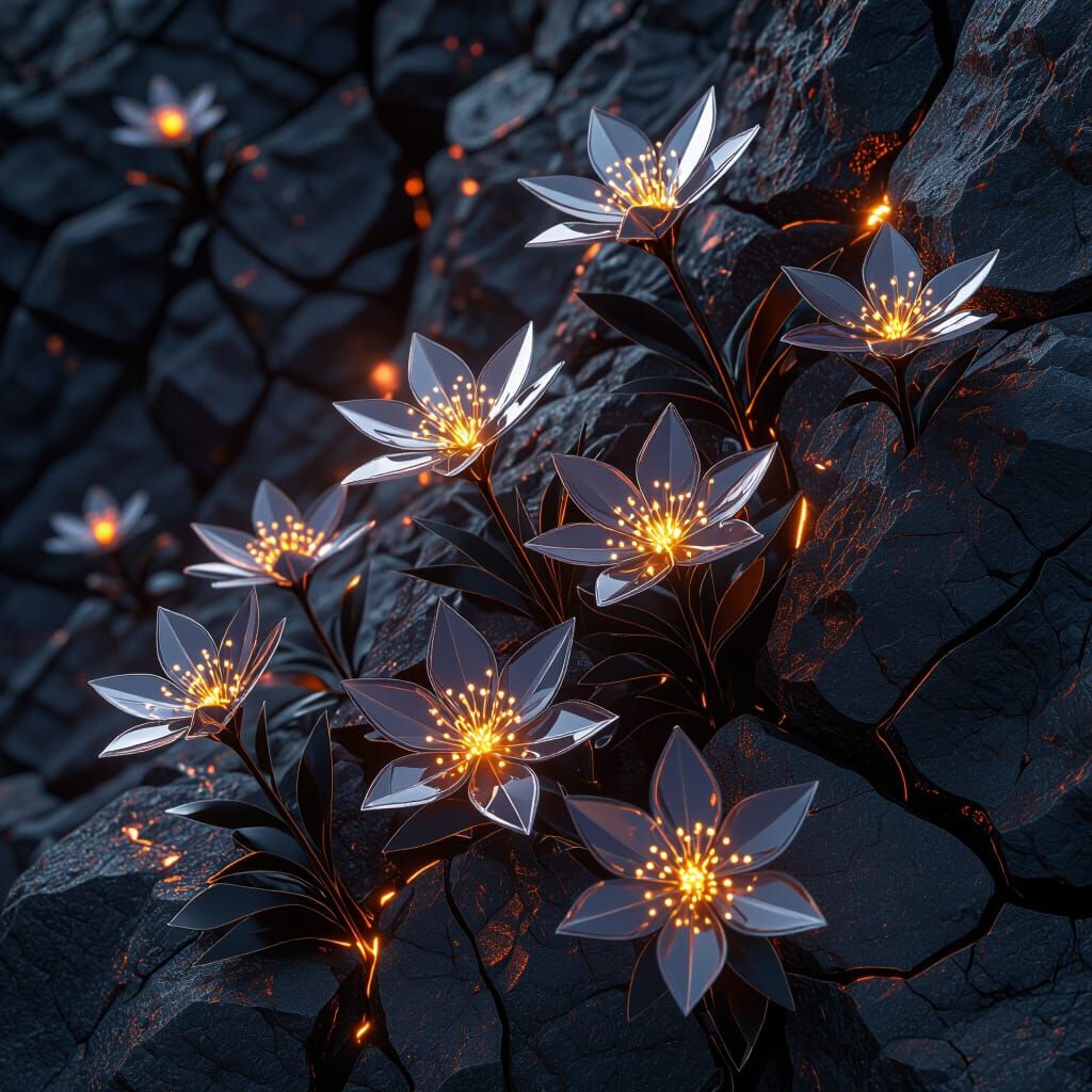 Obsidian Shardblossoms in Dark Fantasy Style