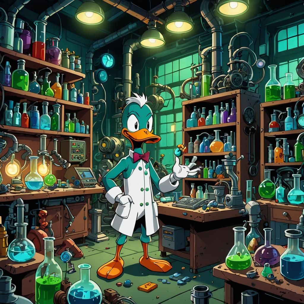 Duck Dodgers as Mad Scientist in Cartoon Lab