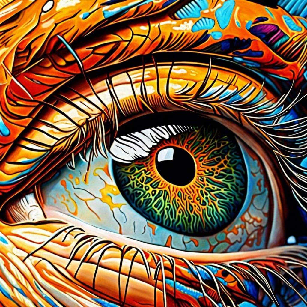 Hyperrealistic Human Eye Close-Up in Analogous Colors