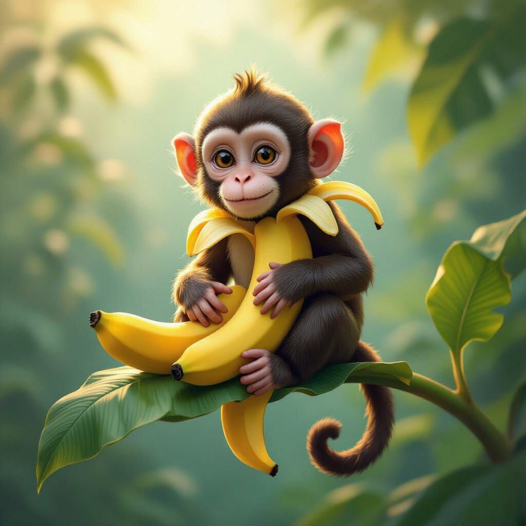Surreal Monkey-Banana Creature on Branch