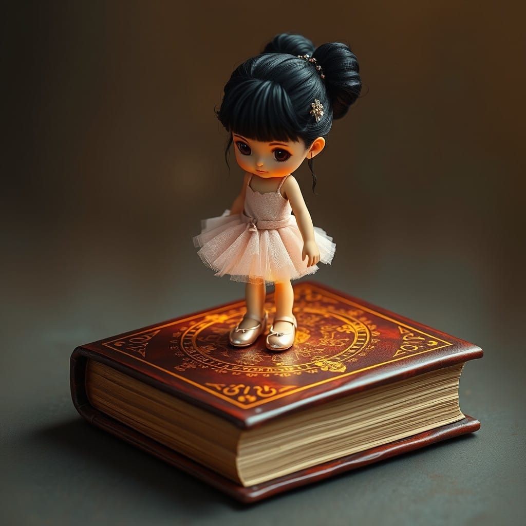 Whimsical Fantasy Girl Stands on Enchanted Book