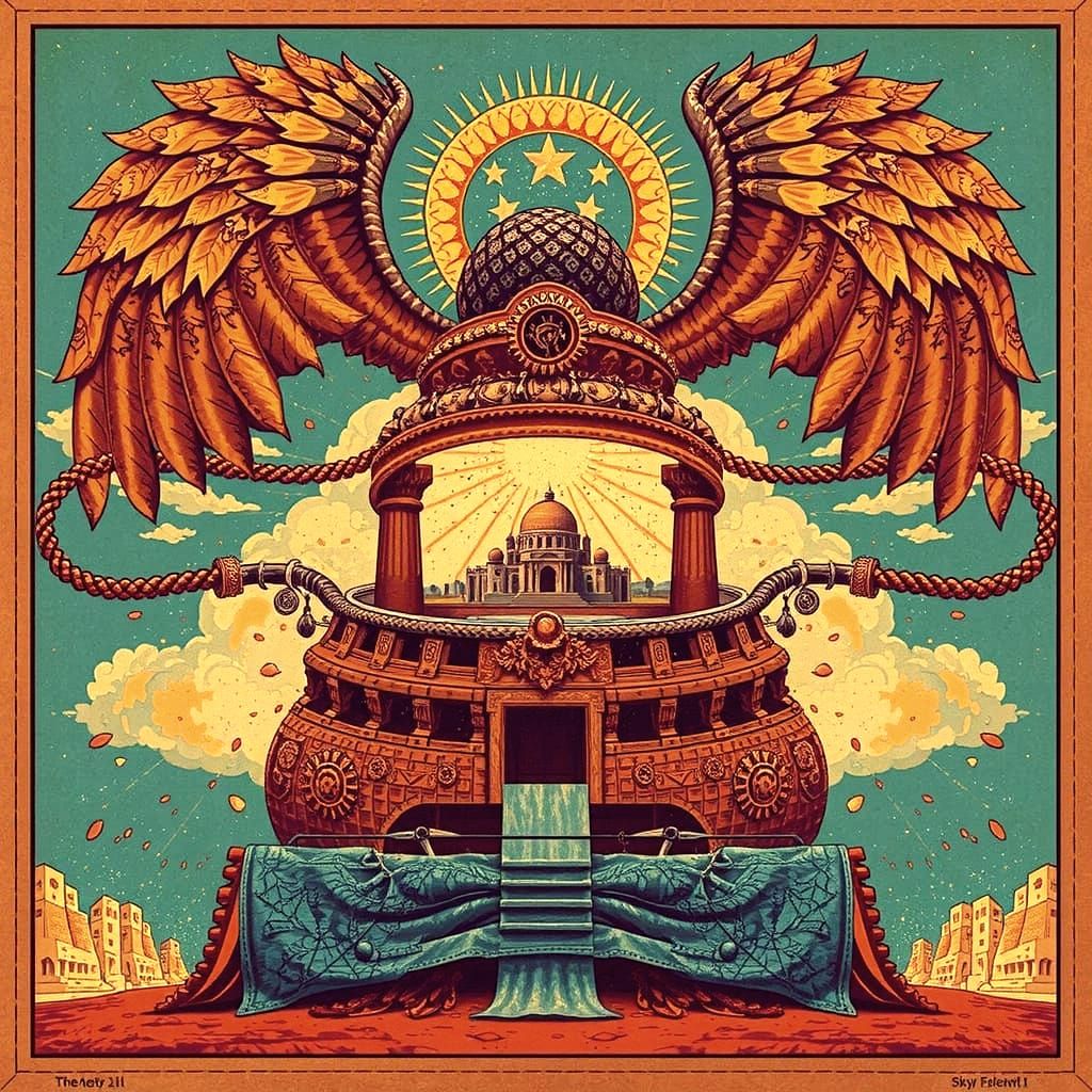 Ancient City on Red Plain Under Azure Sky