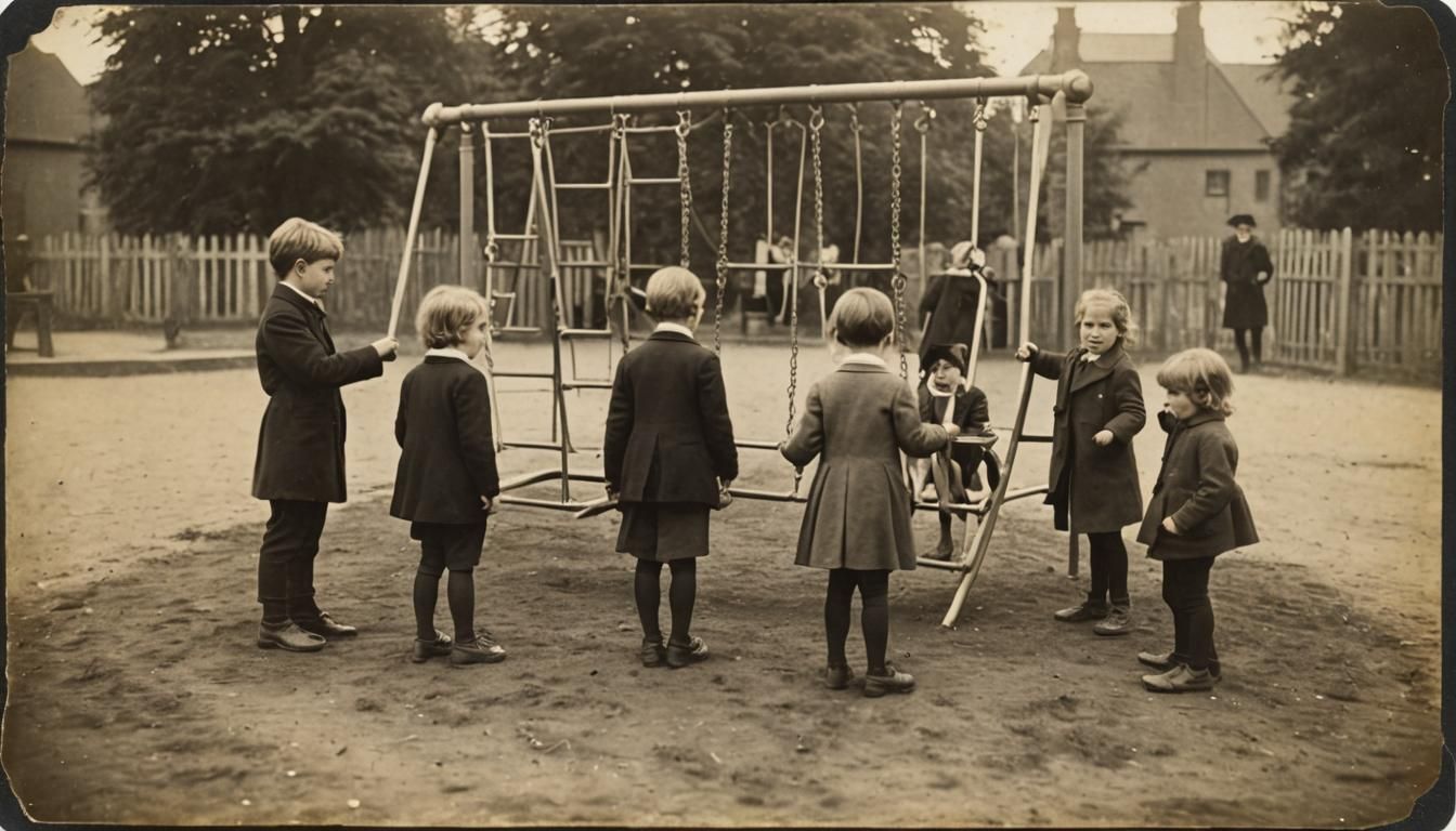 Children's Playground Scene in Vintage Polaroid Style