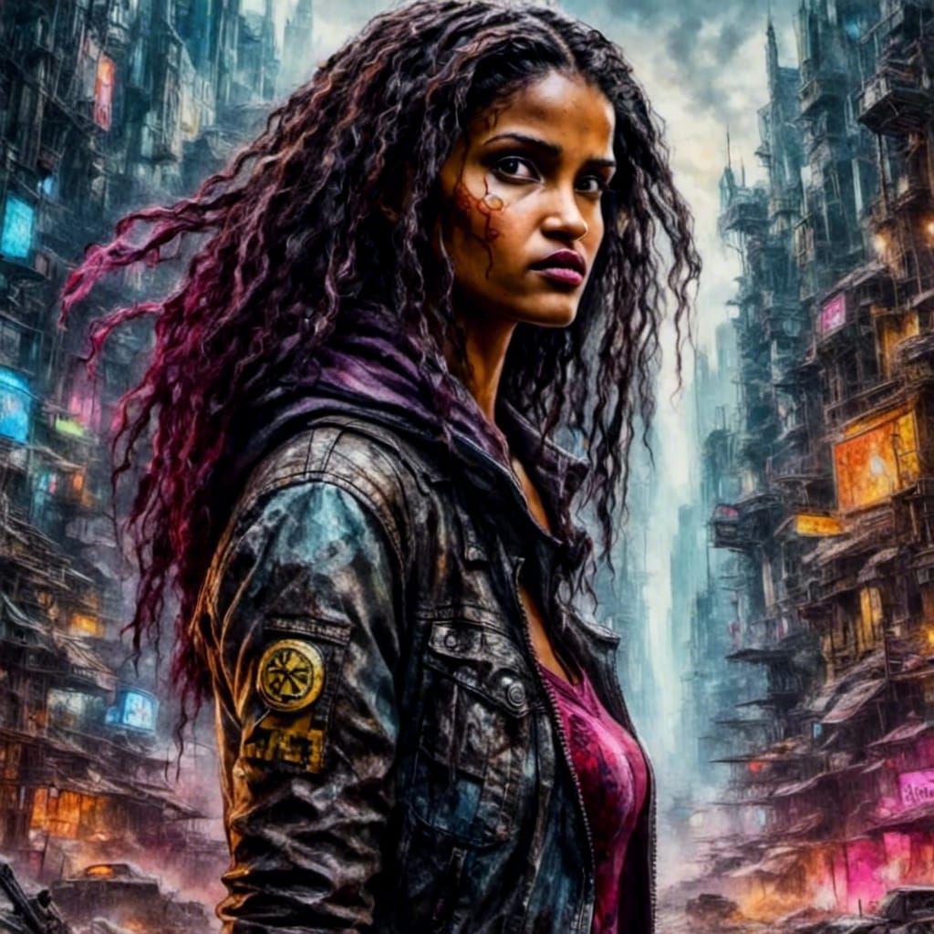 Futuristic French Woman: Vivid Oil Painting Portrait