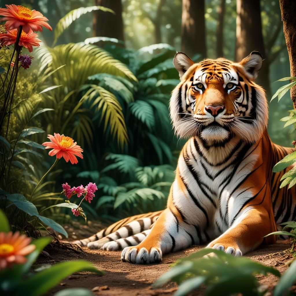 Tiger in Jungle Film Still with Dappled Sunlight