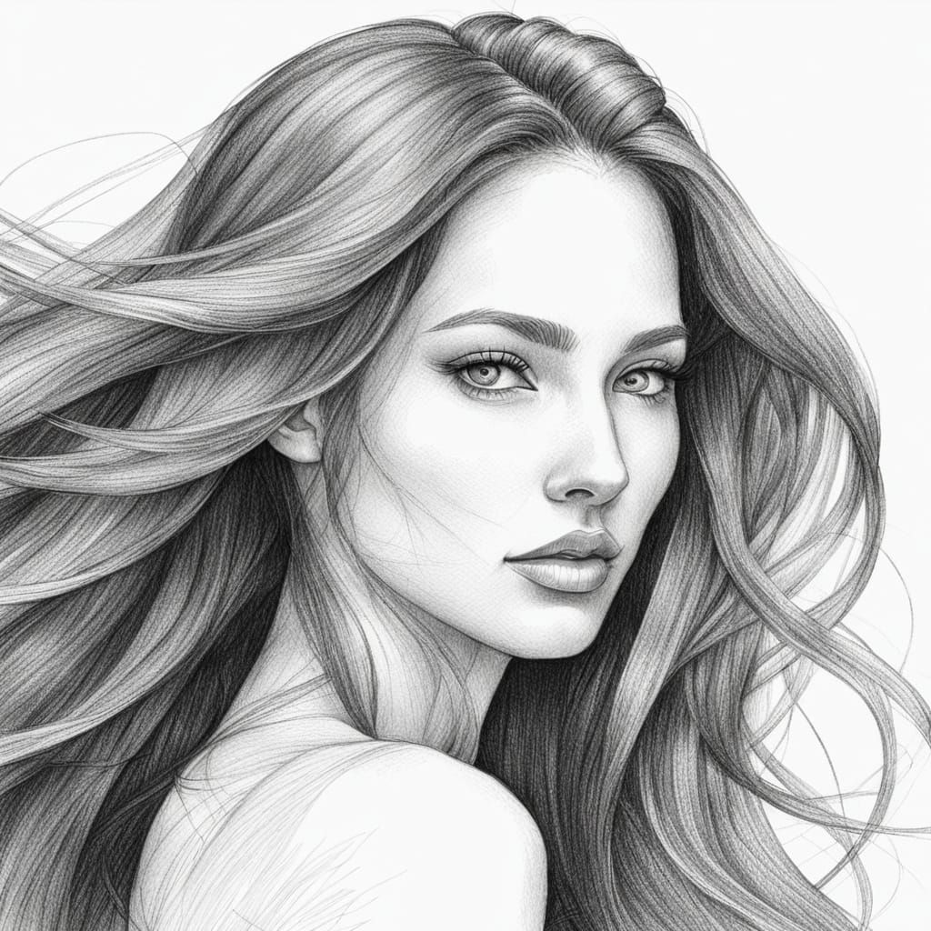 Sensual Portrait in Monochromatic Pencil Sketch Style