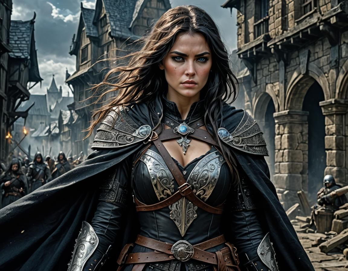 Medieval Warrior Woman in Wasteland, Matte Painting