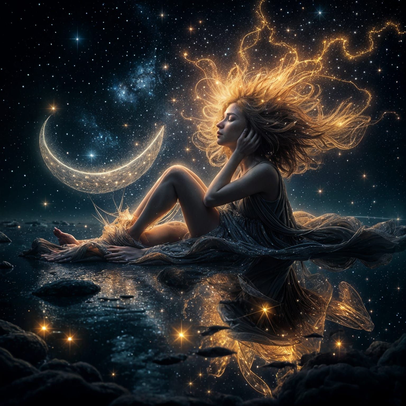 Celestial Being Collecting Starlight and Dreams