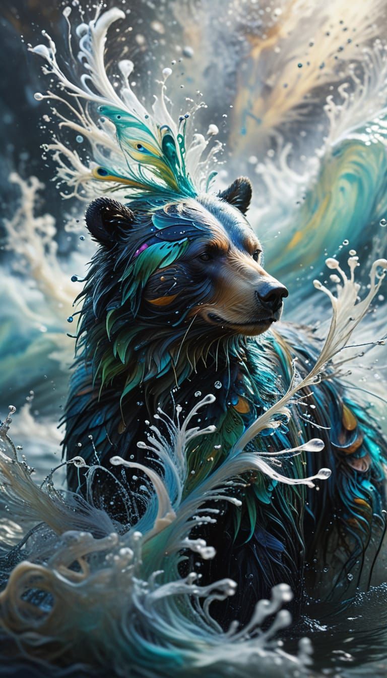 Ethereal Waves Approximate a Majestic Bear in Soft Pastel Hu...