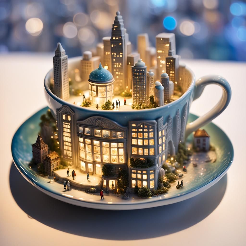 Miniature City Inside Heavenly Teacup