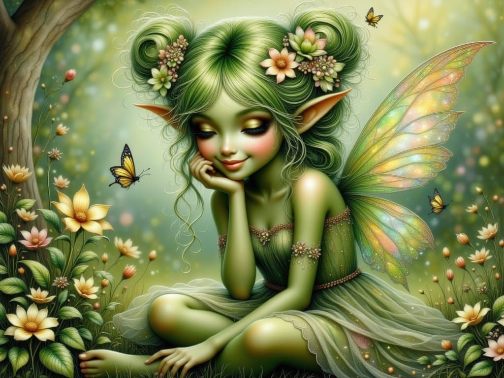 Magical Fairy Girl in Floral Meadow