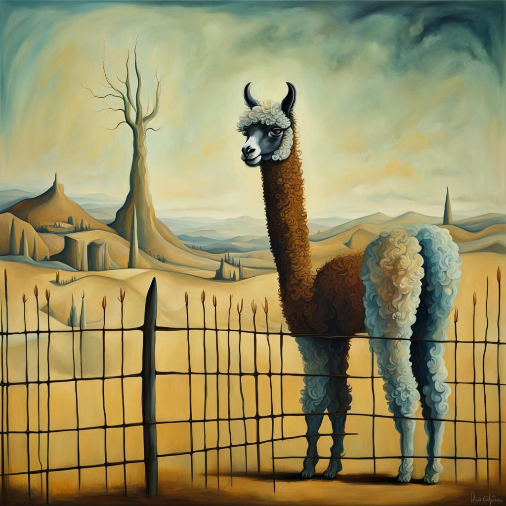 Surreal Alpaca with Long Neck, Abstract Painting