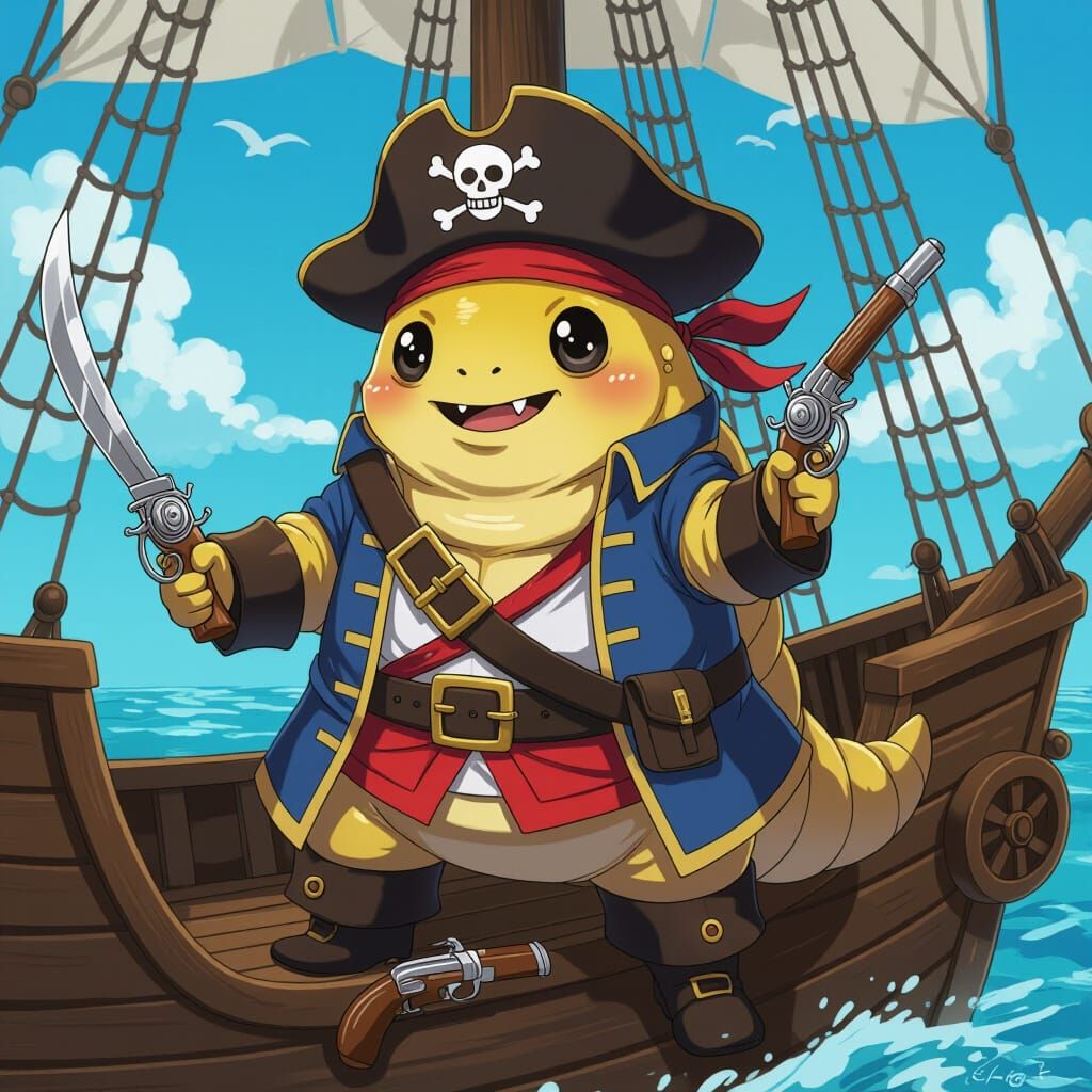 Pirate Tardigrade on Tallship in Anime Style