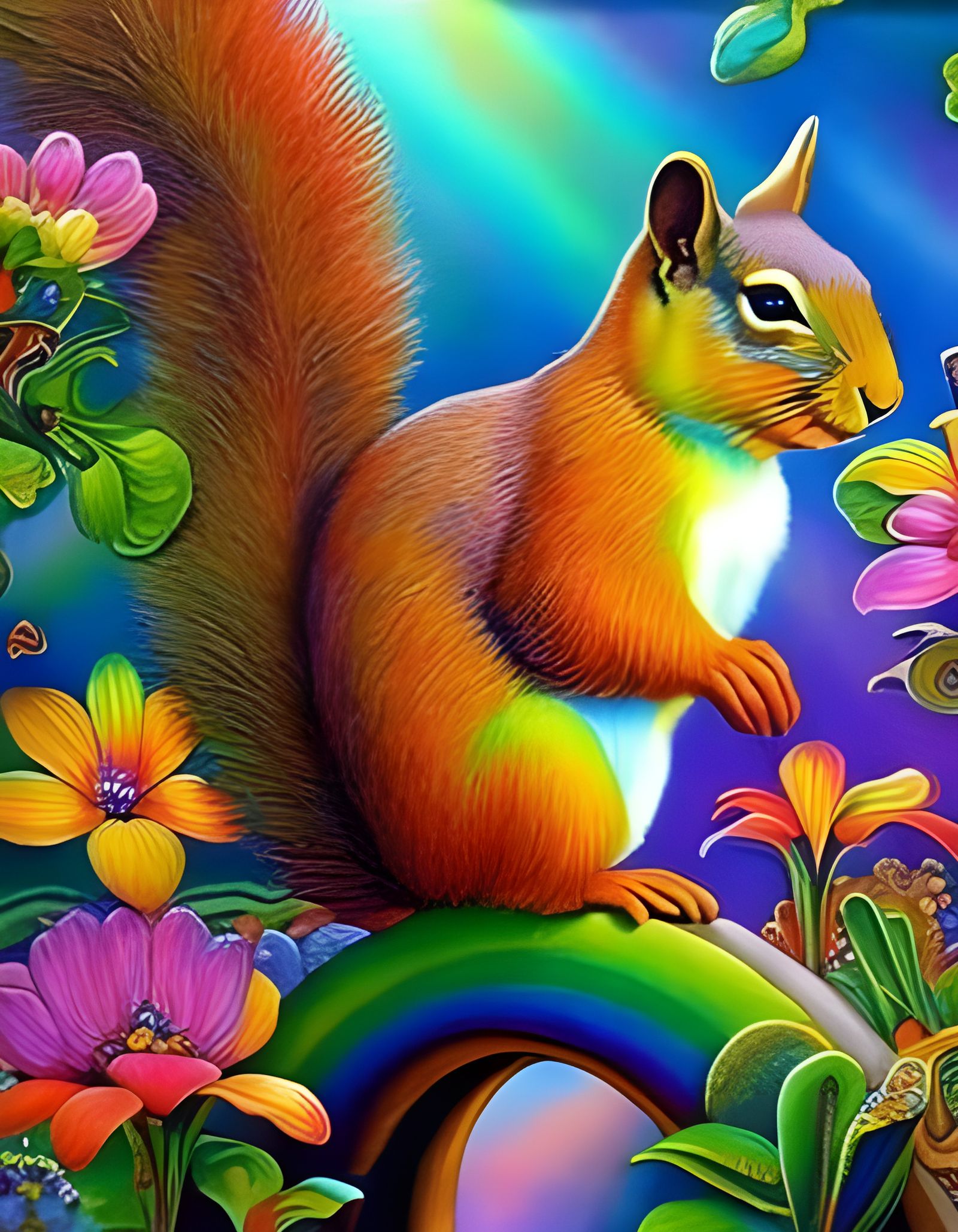 Rainbow Squirrel in Ornate Paradise Garden