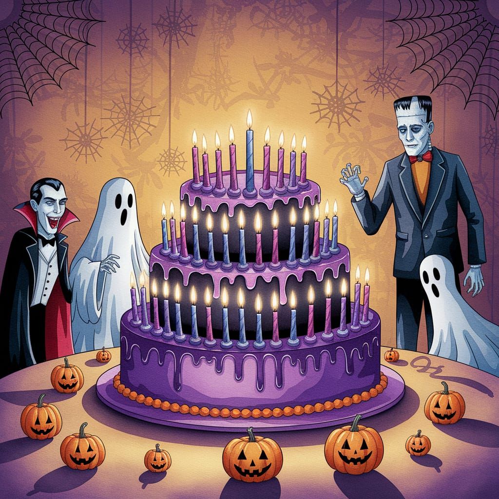 Haunted Halloween Birthday with Dracula and Giant Cake