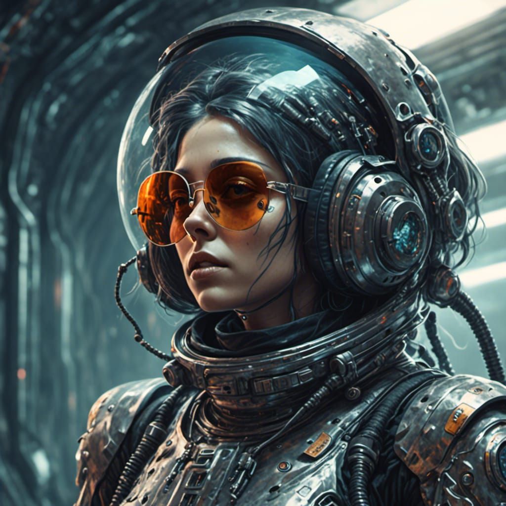Eldritch Cyberpunk Woman in Spacesuit Portrait
