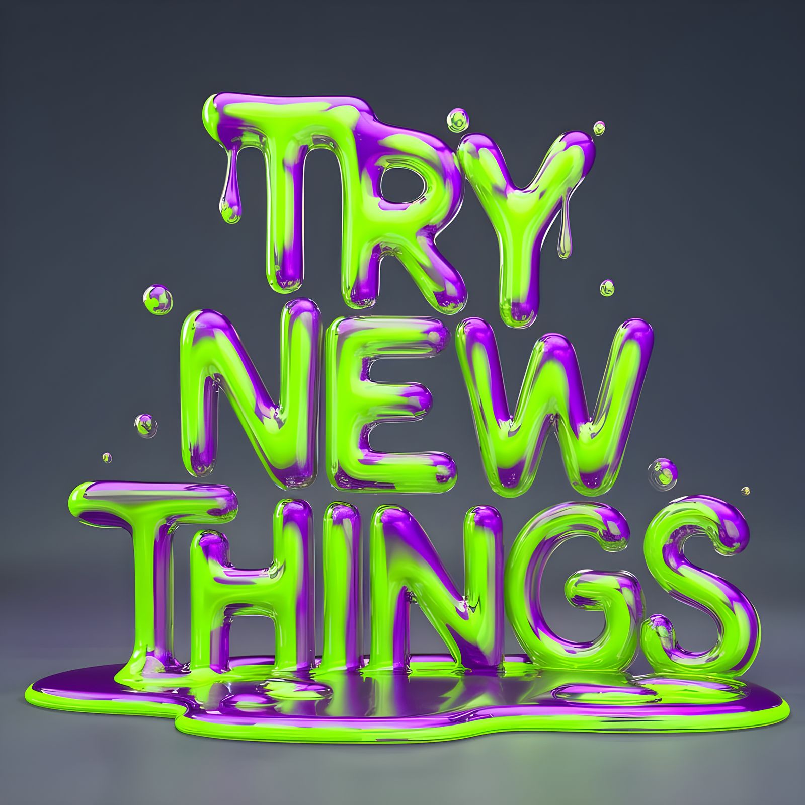 Vibrant Neon 3D Render of "TRY NEW THINGS"