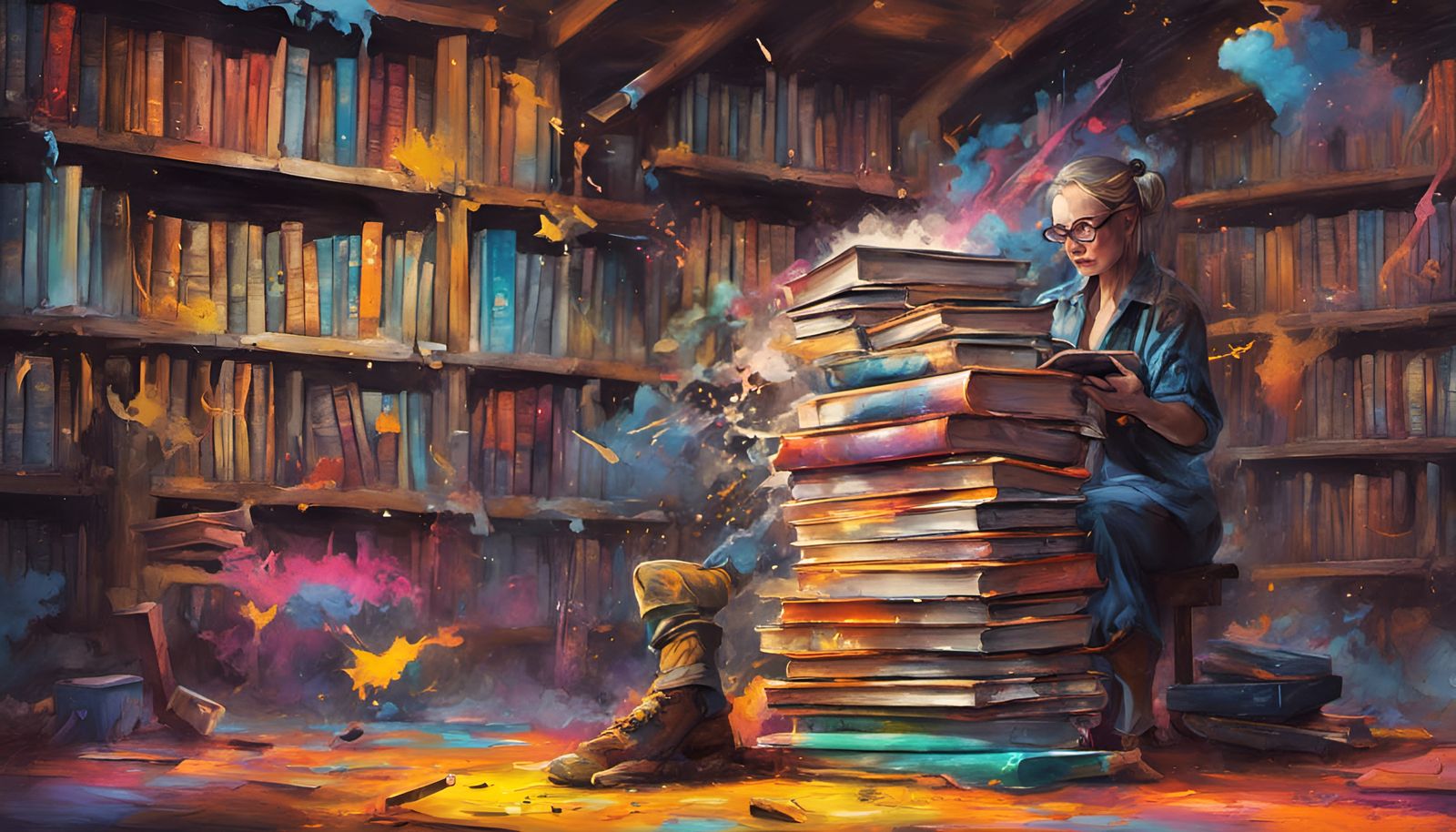 Fantasy Librarian in Graffiti Art Style