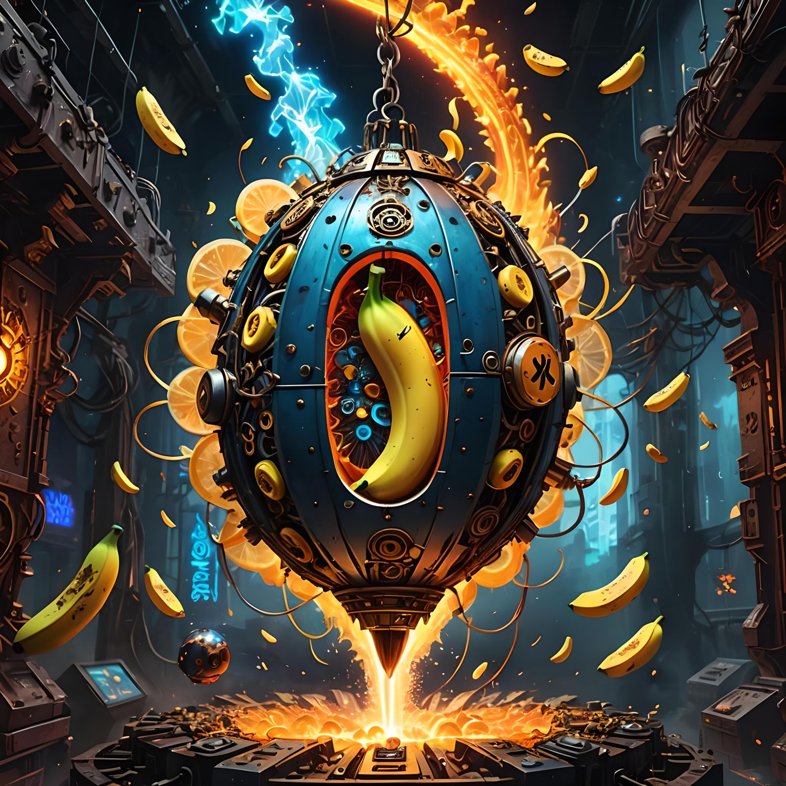 Banana Bomb Explosion: Detailed Fantasy Concept Art