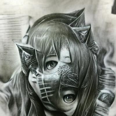 Hyperdetailed Charcoal Drawing of a Catgirl