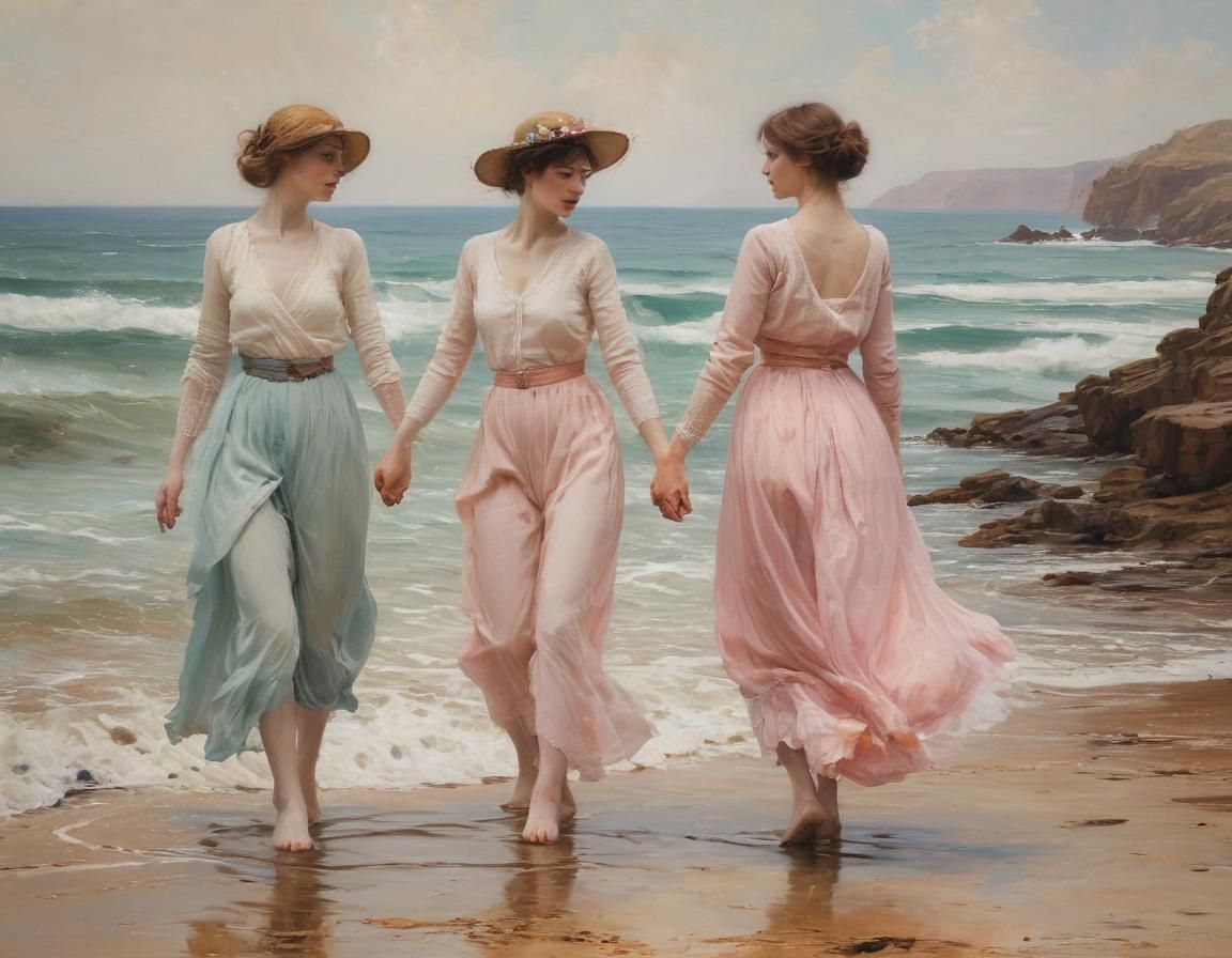 Teratoid Androgynes Dancing on the Beach in Watercolor